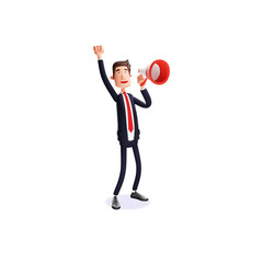 Male Cartoon Character speaking on a horn speaker