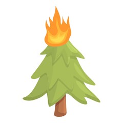 Fir tree in flame icon. Cartoon of Fir tree in flame vector icon for web design isolated on white background