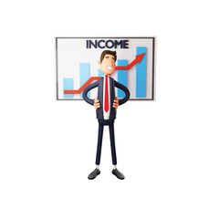 Happy face 3D Male Cartoon Character feels satisfied