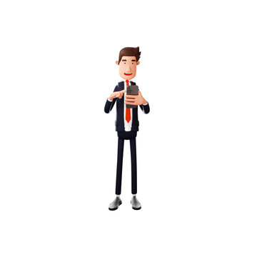 3D Male Cartoon Illustration checking the cell phone