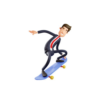 Funny 3D Male Cartoon Picture on a skateboard
