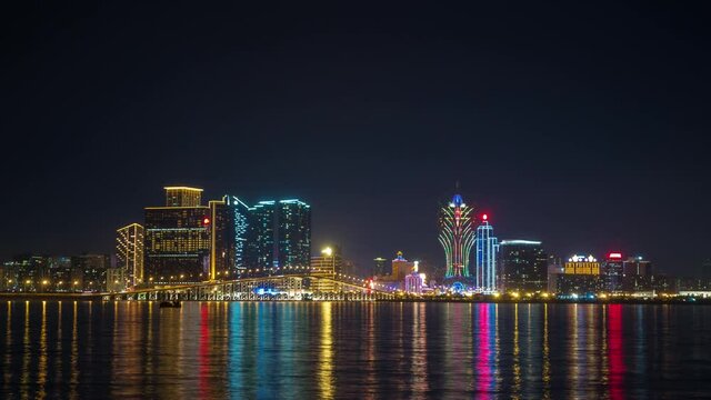 night illuminated famous macau city bay panorama timelapse 4k  china