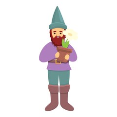 Garden gnome with flower pot icon. Cartoon of Garden gnome with flower pot vector icon for web design isolated on white background