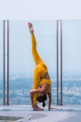 woman pratice yoga workout training pose show body flexibilty and balance