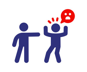 Man blaming person icon. Guilty, accusing, shame, bully concept.