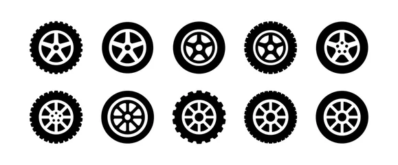 Deurstickers Black rubber wheel tire set icon illustration. © Icons-Studio