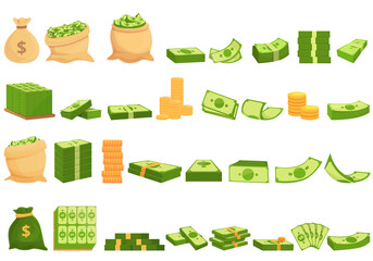 Bank cash icons set. Cartoon set of bank cash vector icons for web design