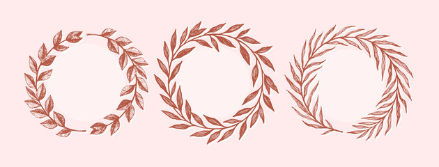 Hand drawn floral wreath and laurel set. Vector frames for cards and invitations