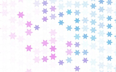 Light Pink, Blue vector template with ice snowflakes, stars.
