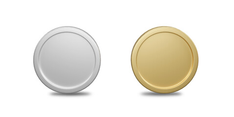 Gold and Silver coins isolated on a white background. 3d rendering, 3d illustration
