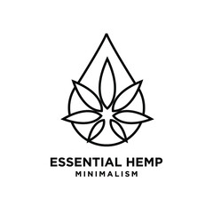 Obraz premium minimalism essential hemp oil with water drop line vector logo