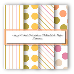Set of 4 Pastel Rainbow Polkadot & Stripe Patterns