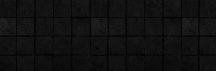 Panorama of Outdoor black block stone floor pattern and background seamless