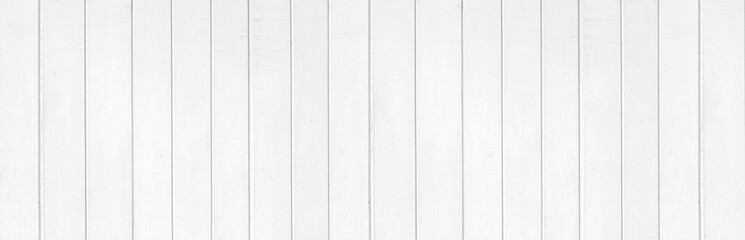 Panorama of New white vintage wooden wall texture and background seamless or a white wooden fence
