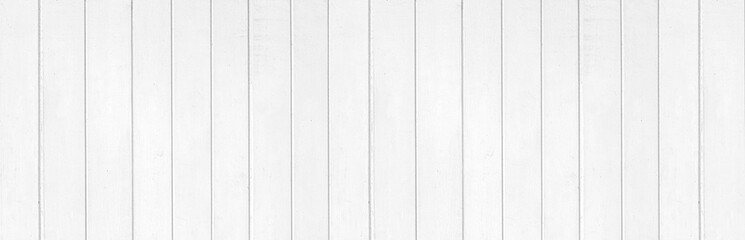 Panorama of New white vintage wooden wall texture and background seamless or a white wooden fence