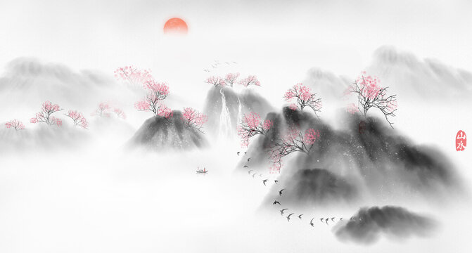 Hand painted Chinese style landscape painting