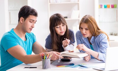 Obraz premium Team of designers discussing new interior project