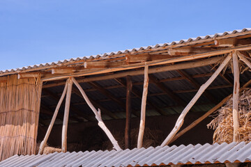 Stables in the village. View of the stable, attic with hay