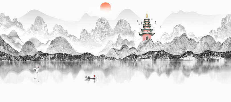 Hand painted Chinese style landscape painting