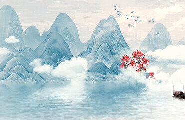 Background of blue mood landscape painting
