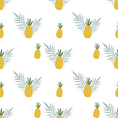 Yellow pineapple with leaf seamless pattern 