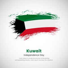 Brush painted grunge flag of Kuwait country. Independence day of Kuwait. Abstract creative painted grunge brush flag background.
