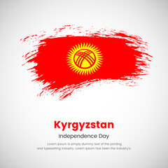 Brush painted grunge flag of Kyrgyzstan country. Independence day of Kyrgyzstan. Abstract creative painted grunge brush flag background.