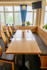 Interior of a hotel restaurant.