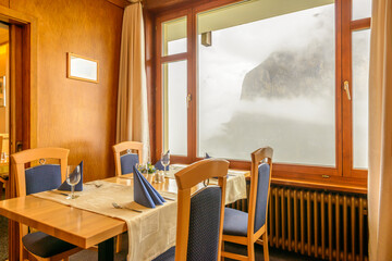 Interior of a hotel restaurant.