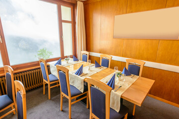 Interior of a hotel restaurant.