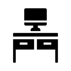 Office workspace desk icon. Computer table vector illustration.