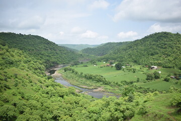 rice terraces in island, river between the mountains, natural scenic beauty