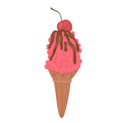 Cute pink ice cream with cherry flavor and chocolate.