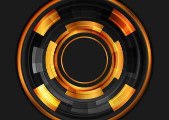 Black and golden glossy circles gears abstract tech background. Vector futuristic design