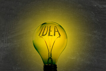 Licht, Glühbirne und das Wort Idea