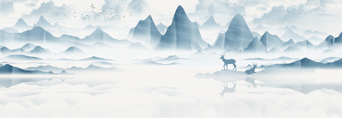 Chinese style new Chinese blue ink landscape painting © 心灵艺坊