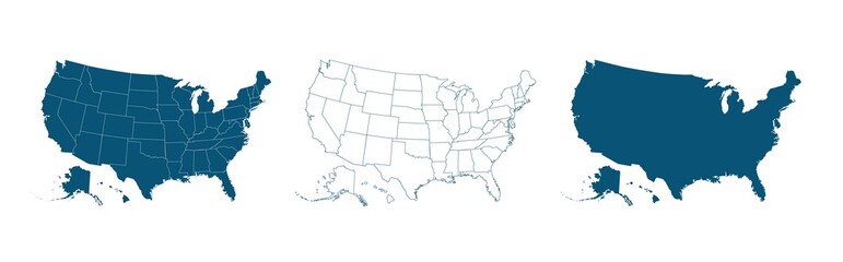 United States of America map. USA map with and without states isolated, vector