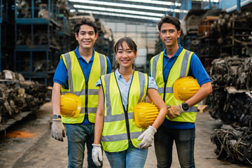 Team engineering worker technician, workshop manufacturing, Teamwork in industry factory.