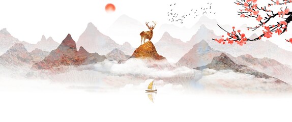 Chinese landscape painting with elegant artistic conception