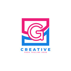 Corporation Letter G Logo With Square and Swoosh Design and Blue Pink Color Vector Template Element