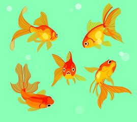 Goldfish in a fish tank. hand drawn style vector design illustrations. 