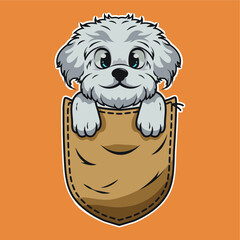 cute breeds cartoon in a shirt pocket