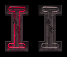 Red light neon font with On and Off. Letter I.