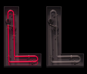 Red light neon font with On and Off. Letter L.