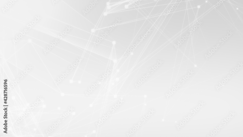 Poster Abstract white gray polygon tech network with connect technology background. Abstract dots and lines texture background. 3d rendering.