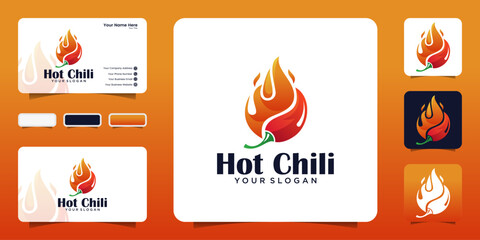 Hot chili, spicy food logo design template and business card