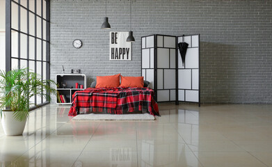 Interior of modern stylish bedroom