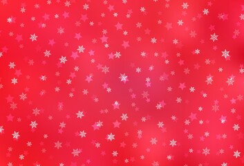 Light Red vector layout with bright snowflakes, stars.