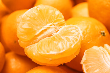 Many sweet tangerines as background, closeup