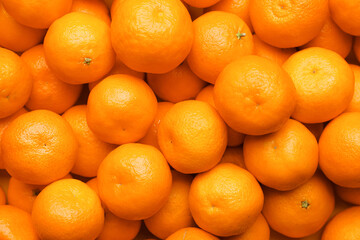 Many sweet tangerines as background, closeup